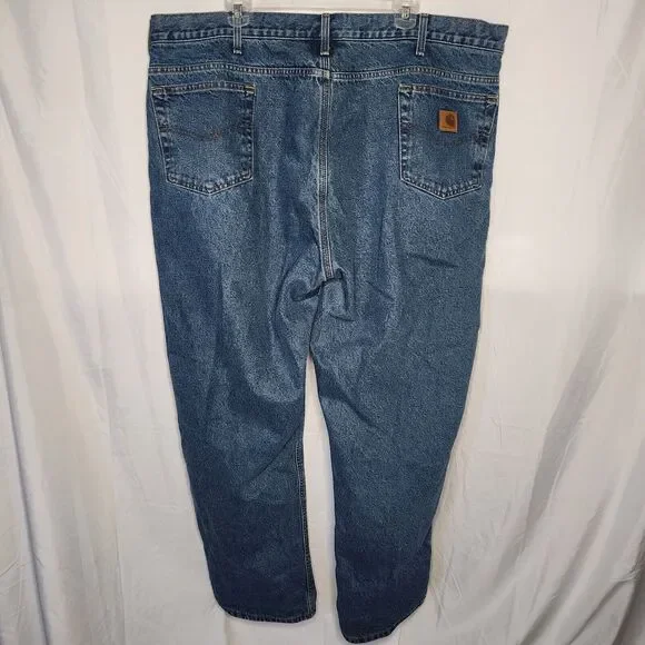 Carhartt Mens 44x30 B172 DST Straight Leg Flannel Lined Medium Wash Jeans Blue - Picture 3 of 9